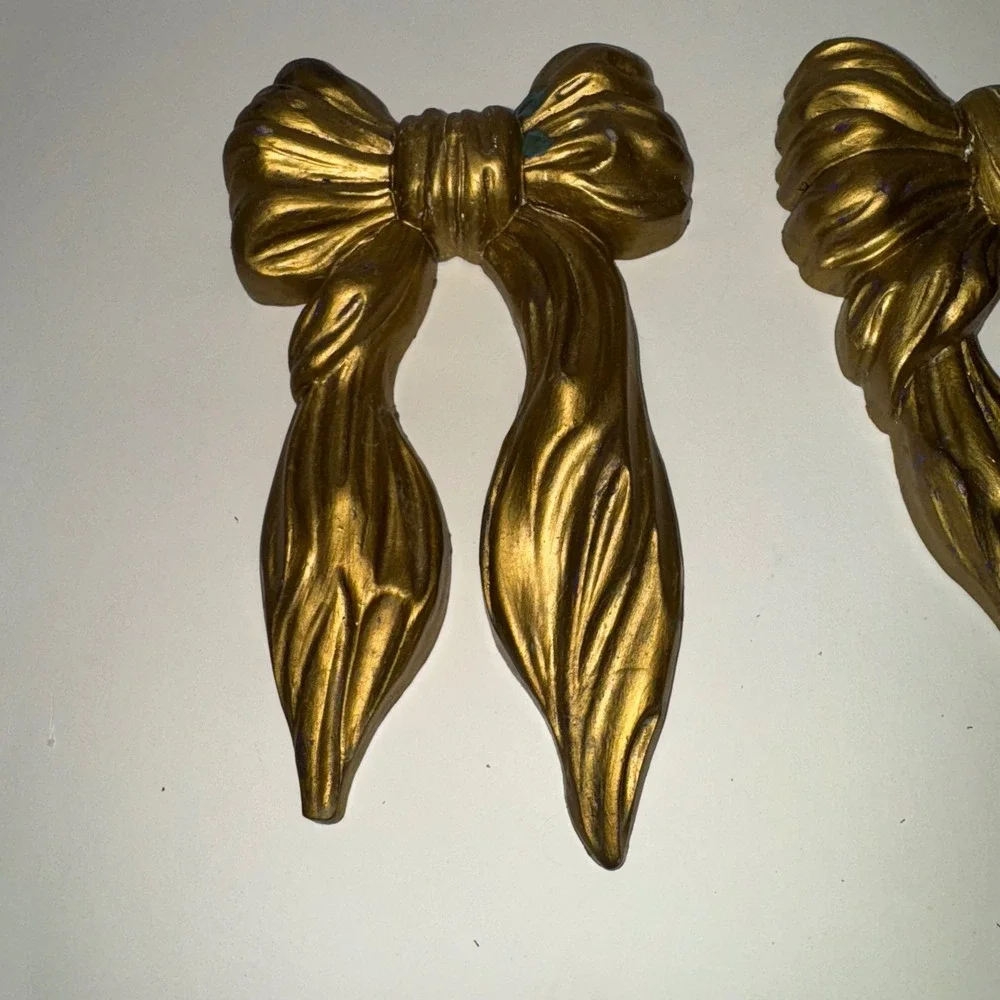 Vintage Gold Tone Bow‎ Wall Decor Set of 2 Coquette Hanging Accents HOMCO Style